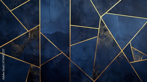 A deep navy background with golden geometric lines, offering a luxurious and elegant feel.