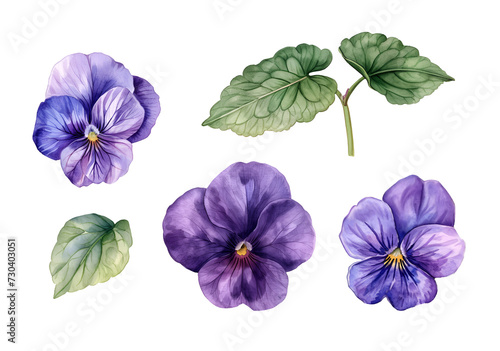 Watercolor violet flower. Illustration clipart isolated on white background.