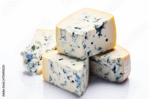 Fresh blue cheese isolated on white background, top view