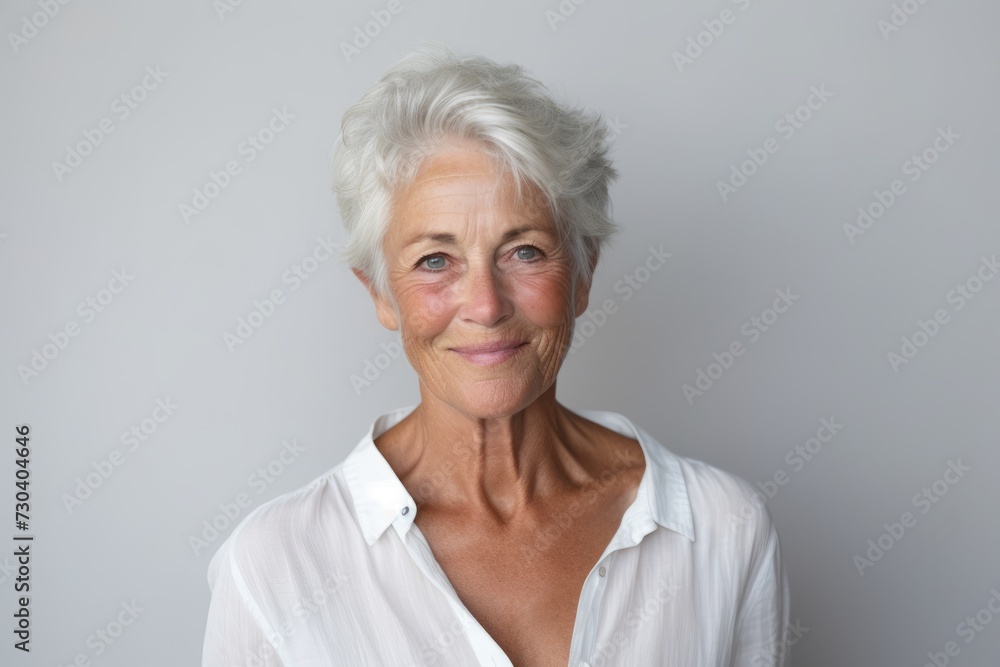 Portrait of a senior woman looking at the camera against grey background Portrait of a senior woman looking at the camera against grey background