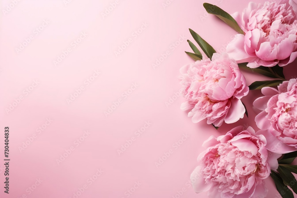 Peonies on a bright smooth pink background Mothers Day concept 