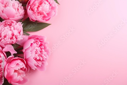 Peonies on a bright smooth pink background Mothers Day concept 