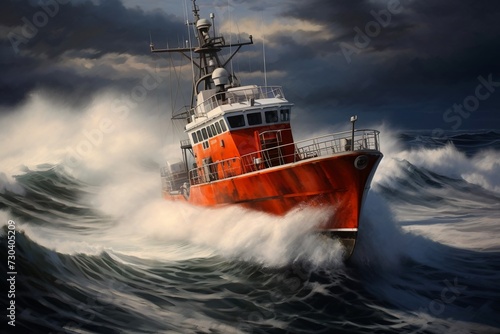 United States Coast Guard Day, the ship cuts through the waves 
