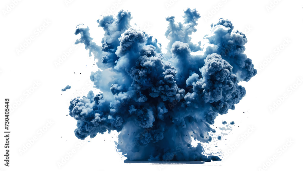 Blue Explosion Smoke Isolated on Transparent Background.