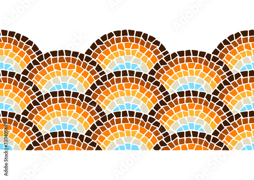 Decorative mosaic border. Ceramic antique stone ornament.