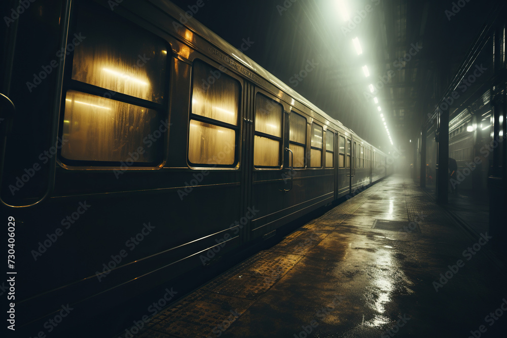 Fototapeta premium Close-up photo of a train in motion. Generated by artificial intelligence