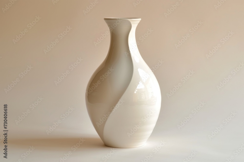 A glossy ceramic vase, elegant curves, on a light beige background. A glossy ceramic vase, elegant curves, on a light beige background.