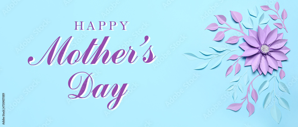 Greeting banner for Mother's Day with paper flower and leaves Greeting banner for Mother's Day with paper flower and leaves