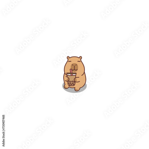 Cute capybara with bubble tea cartoon, vector illustration