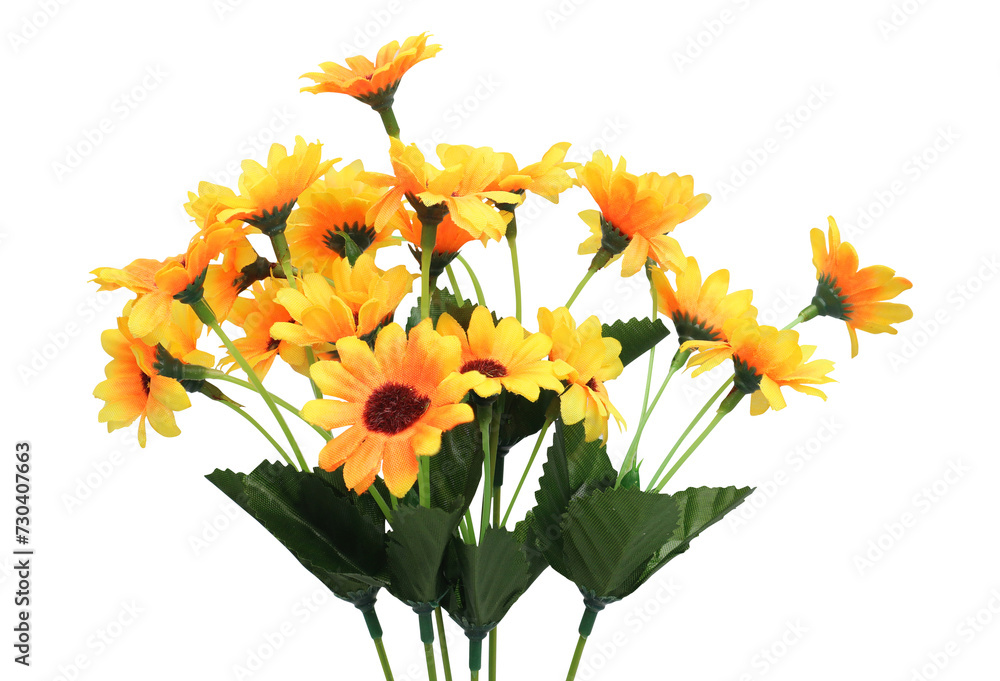 bouquet of yellow and orange flowers on transparent background