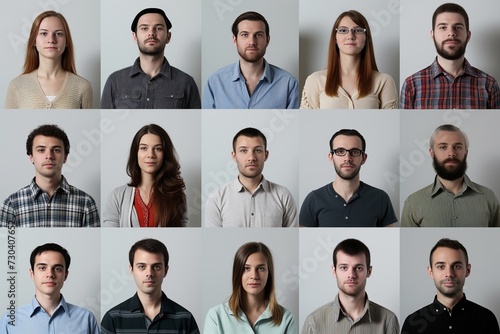 grid of webcam faces depicting a team engaged in an online conference call. ollage of business people photo