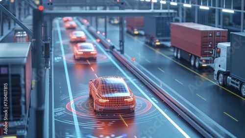 Self-driving car fleet in a logistic hub, optimizing delivery and transport services with efficiency and precision photo