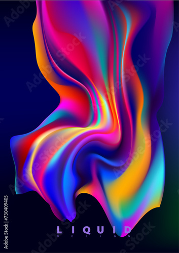 Fototapeta Naklejka Na Ścianę i Meble -  Abstract liquid holographic gradient shape. 3D Vector design element.