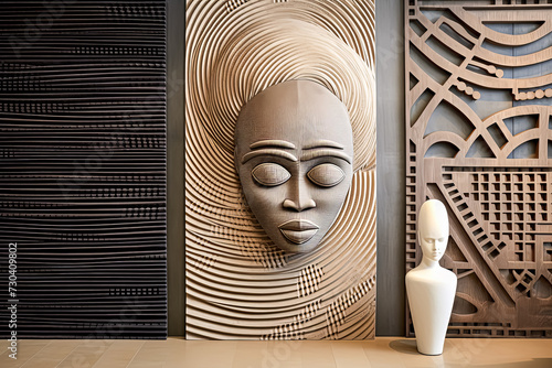 Wood texture adorned with intricate African patterns and crafts