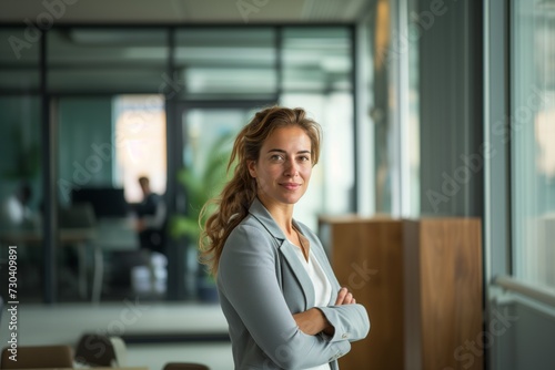 Self-Assured Businesswoman in Office Corridor
