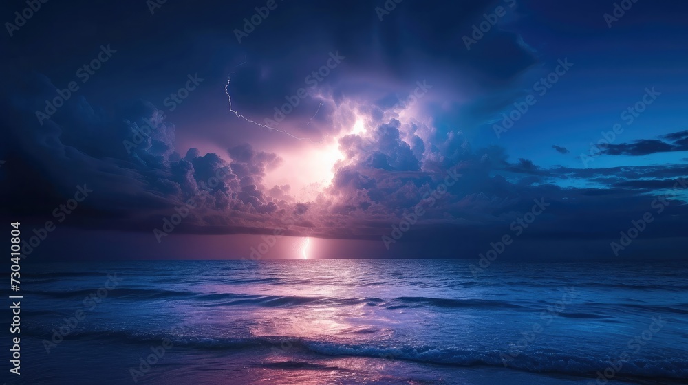 Scenic lightning above serene ocean