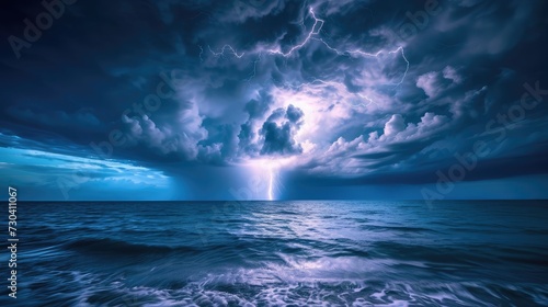 Stunning scene as lightning strikes over serene sea © buraratn