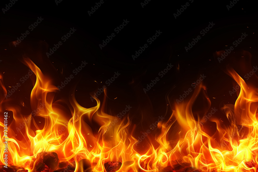 Intense flames leap and dance against a dark background, their bright orange and yellow hues creating a sense of heat and energy, with sparks rising and fading into the shadows. Intense flames leap and dance against a dark background, their bright orange and yellow hues creating a sense of heat and energy, with sparks rising and fading into the shadows.