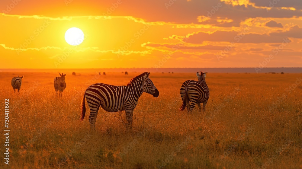 Naklejka premium Zebra at sunset in the Serengeti National Park
