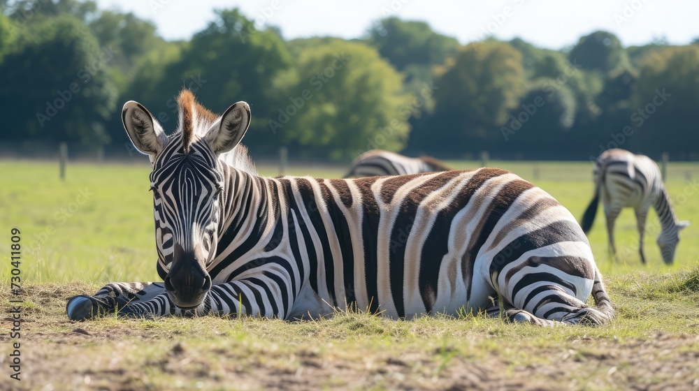 Fototapeta premium Zebra relaxing at Cotswold wildlife Park