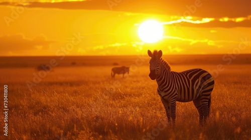 Zebra at sunset in the Serengeti National Park