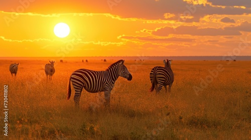 Zebra at sunset in the Serengeti National Park
