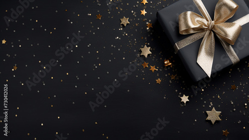 Luxurious gift box amidst festive golden glitter © Svetlana