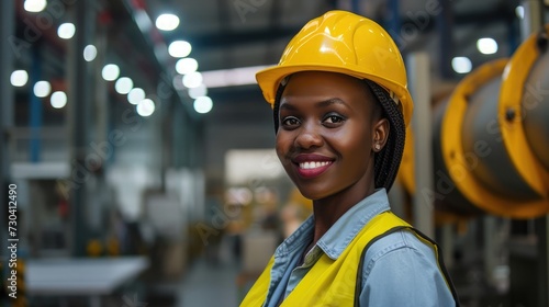 Happy Black African women engineer worker enjoy working in factory industry.