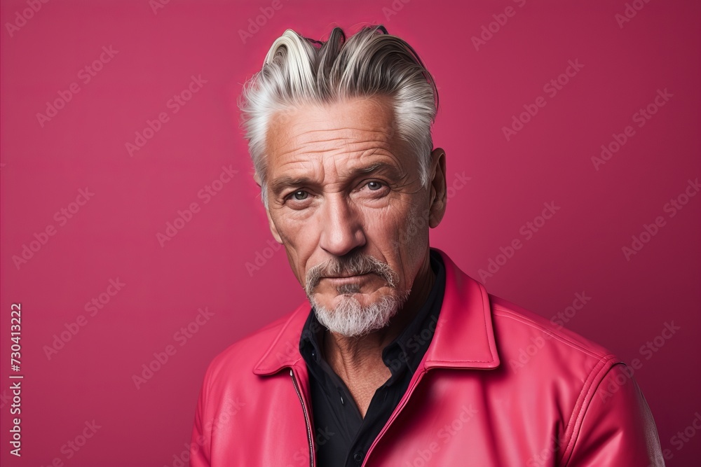 Portrait of an old man in a pink jacket. Studio shot. Portrait of an old man in a pink jacket. Studio shot.