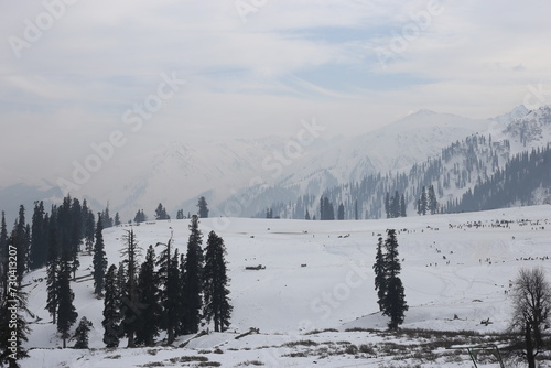 snow covered mountains on kashmir,india