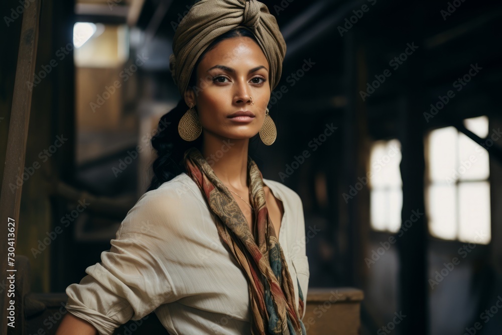 Portrait of a beautiful african american woman with turban and scarf Portrait of a beautiful african american woman with turban and scarf