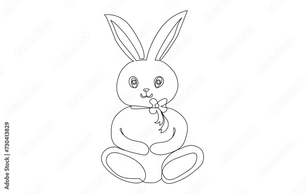 Continuous one line drawing of Rabbit. Simple line art of Easter Bunny. Isolated on a white background. Minimalist style. Design element. For print, greeting, postcard, scrapbooking
