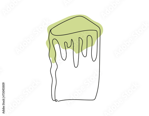 Continuous line drawing of Easter Kulich cake with colored icing. Slice of cupcake. Vector isolated on white a backdrop Design element. For print, greeting, postcard, scrapbooking.
