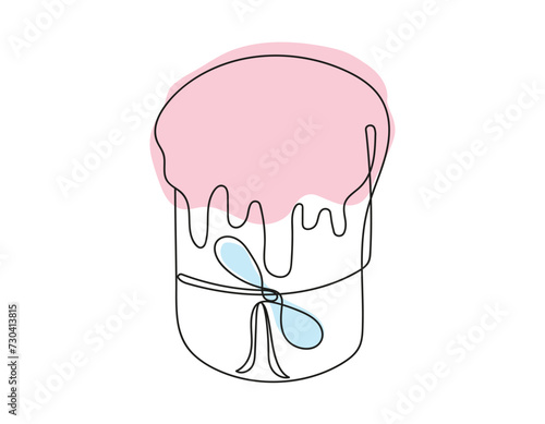 Continuous line drawing of Easter Kulich cake with colored icing. Traditional Ukrainian Easter cupcake. Vector isolated on white background. Design element. For print, greeting, scrapbooking