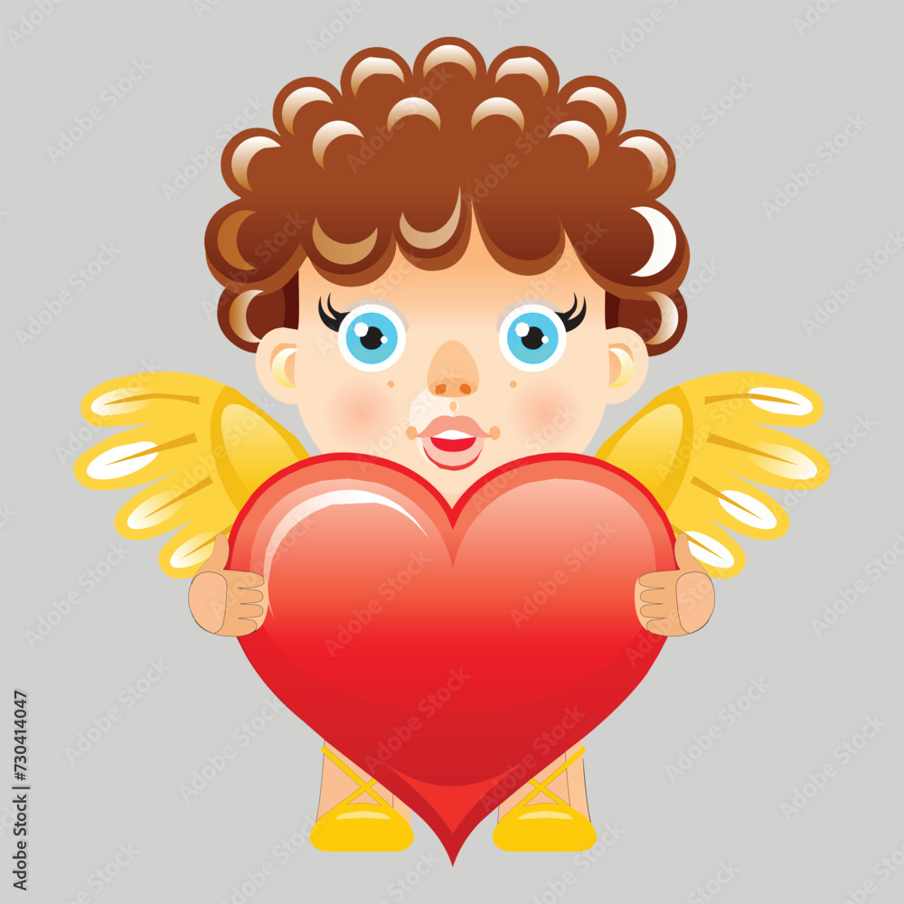 angel with heart.Vector cute baby cupid on a cloud holds a heart. angel with heart.Vector cute baby cupid on a cloud holds a heart.