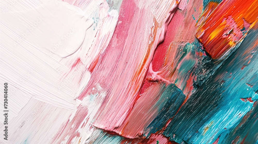 Textured Acrylic Paint Strokes in White, Pink, and Teal, Thick layers of white, pink, and teal acrylic paint with rich texture detail