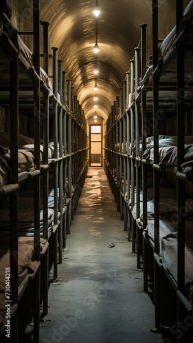 lensbaby photography of an empty, spooky, insane russian asylum, with empty beds, in the style of a 1980s horror movie poster