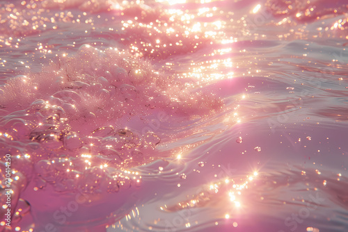 Sunset Reflections with pink water flowing in the water 