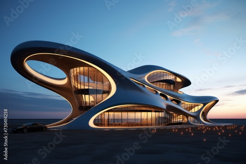 Innovative Modern futuristic building road. Skyline ground. Generate Ai © juliars