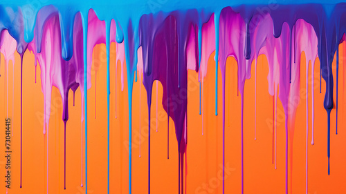 Tangerine and lavender paint gracefully dripping down, forming a warm, inviting composition
