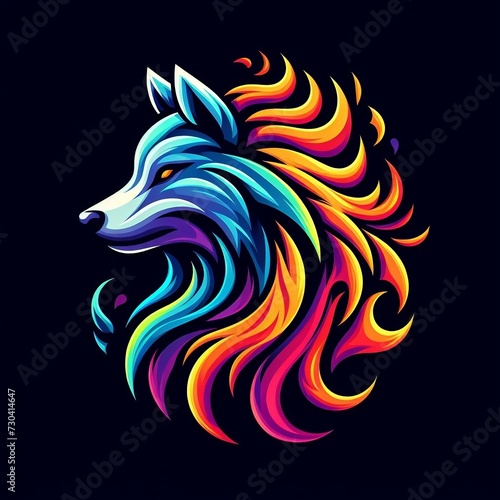 flames art vector logo illustration of colorful art of wolf in Vector Design Illustration with black Background with space for copy and branding created with generative ai 