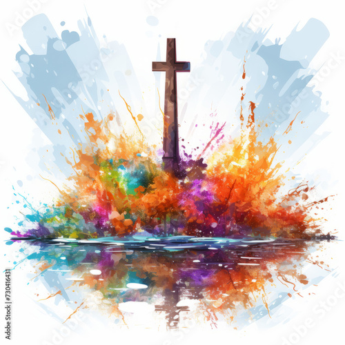 Abstract Watercolor Painting of Christian Cross