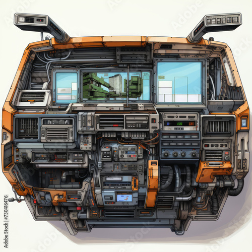 Detailed Illustration of a Futuristic Sci-Fi Vehicle Control Panel