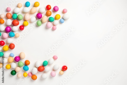 White background with colorful easter eggs round frame texture 