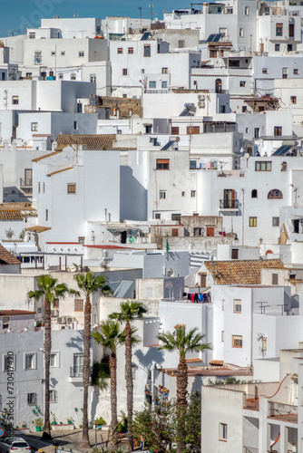 Architectural detail. Nice view of the houses of Vejer de la Frontera, a touristy white village in the province of Cadiz, in Andalusia, Spain © juanorihuela