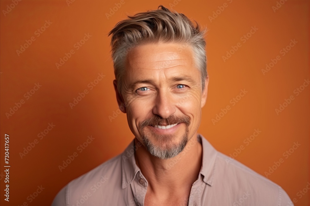Portrait of a handsome mature man on a brown background. Men's beauty, fashion. Portrait of a handsome mature man on a brown background. Men's beauty, fashion.