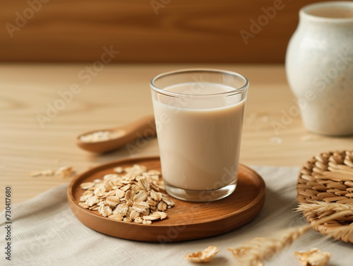  Glass of oat milk on the table