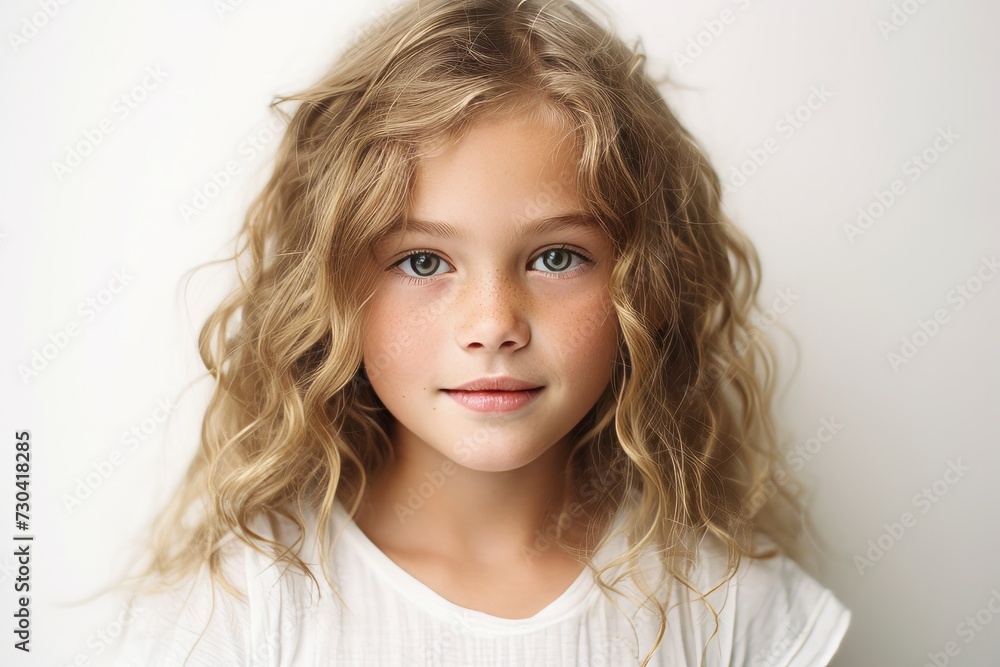 Portrait of a cute little girl with blond curly hair, studio shot Portrait of a cute little girl with blond curly hair, studio shot