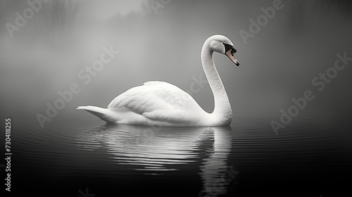 Majestic Swan Gliding on a Misty Monochrome Lake