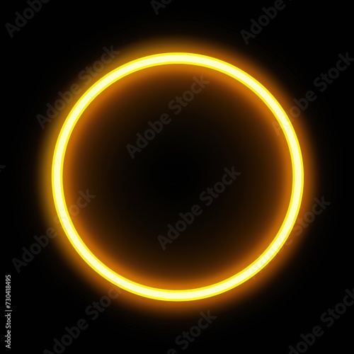 Yellow round neon shining circle isolated on a white background